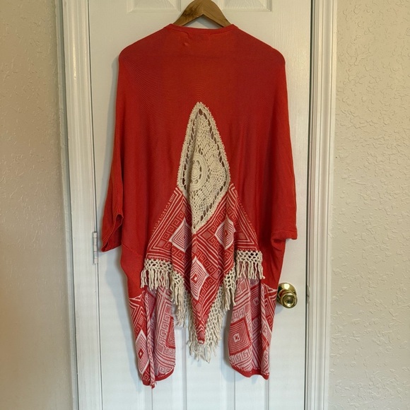 Umgee Knit Sweater Cover Up kimono Open Front Sweater Red/Orange M/L Boho Cozy - Picture 6 of 7